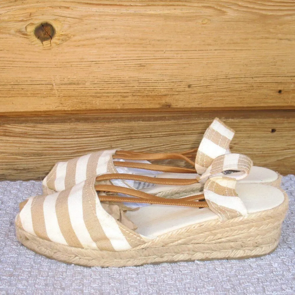 Sesto Meucci Womens 6 Striped Espadrille Peep Toe Shoes
